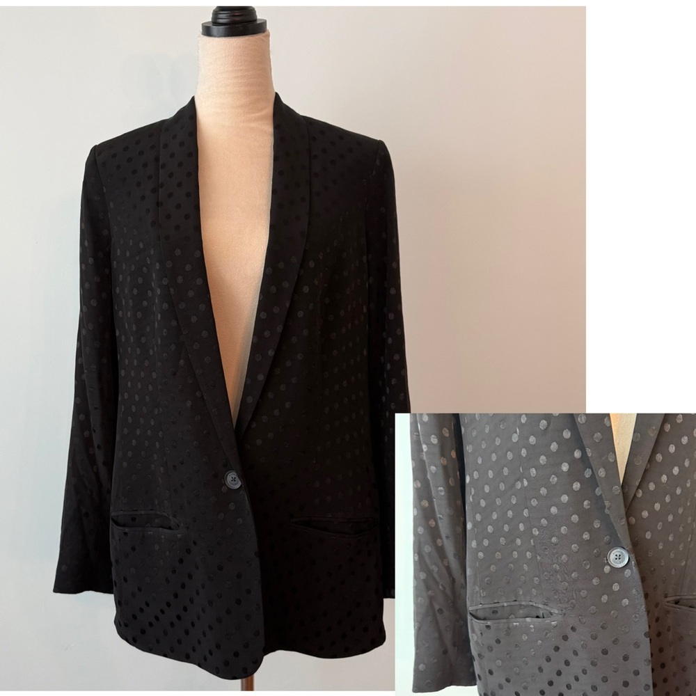 ⚫ Express Black Polka Dot Satin Blazer Single Button Tailored Jacket Sz M